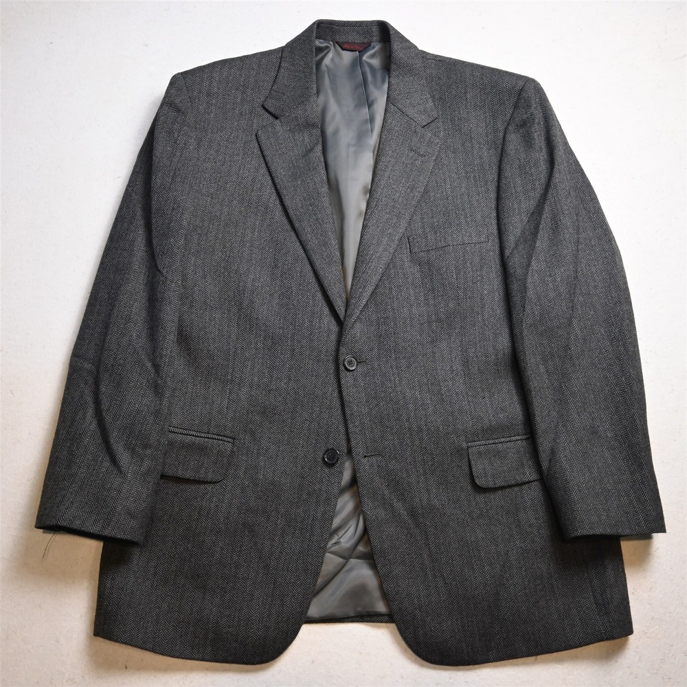 Vtg 90s Savile Row 42R Gray Herringbone 100% Lambswool Tweed Blazer Sport Coat